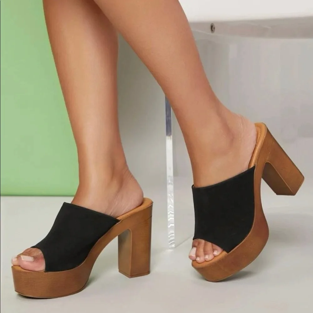 SHEIN Chunky Band Platform Slip-On Heeled Sandals
